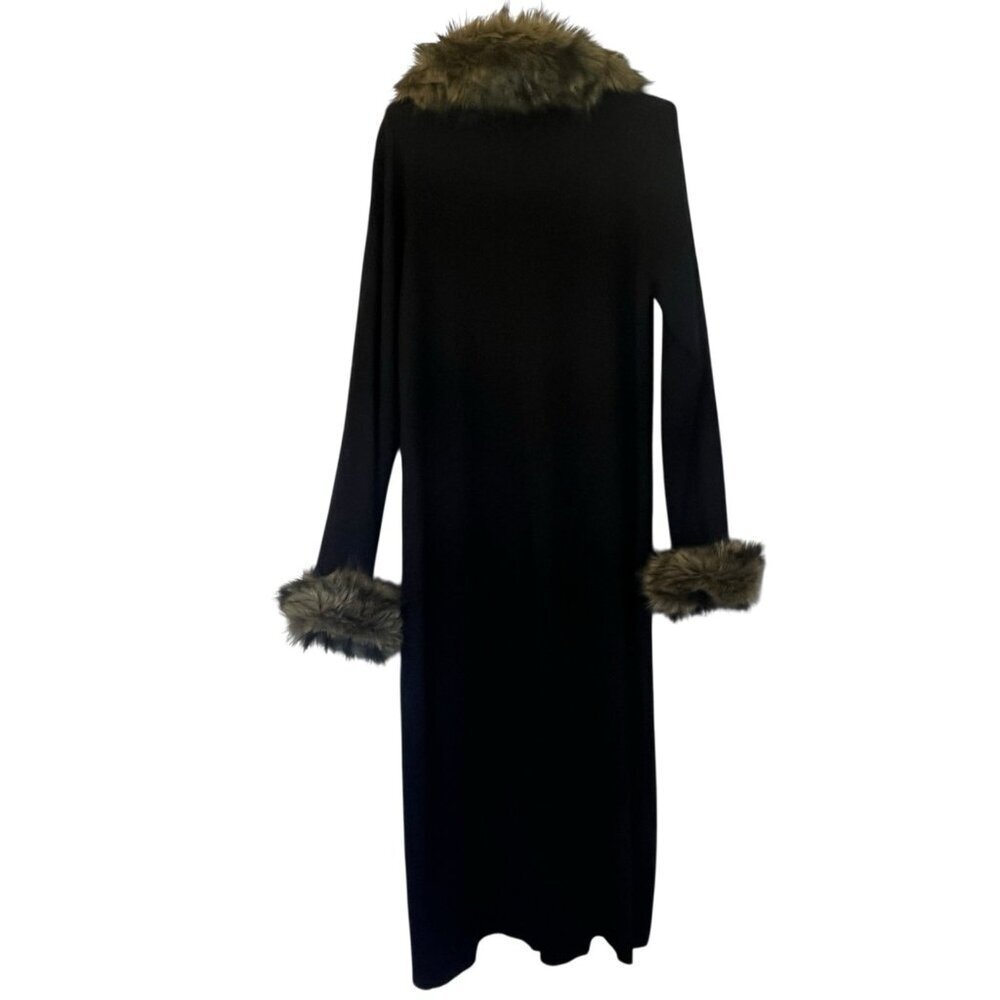Vtg Penny Lane Style Duster Cardigan Sweater Faux Fur Trim Acrylic Wool L Boho - Picture 3 of 16